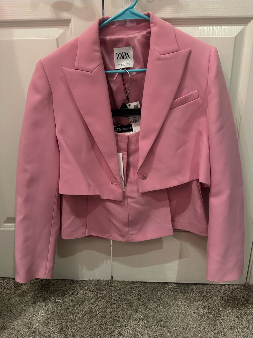 ZARA Pink Cropped Blazer Jacket and skirt set XS